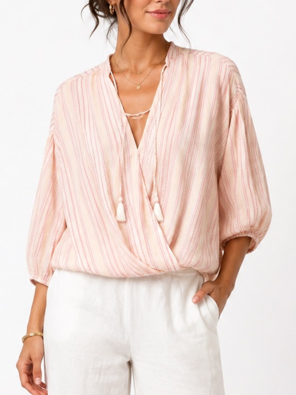 Lou & Grey for LOFT Pink Cotton Striped Oversized Boxy Boho Blouse Size Large